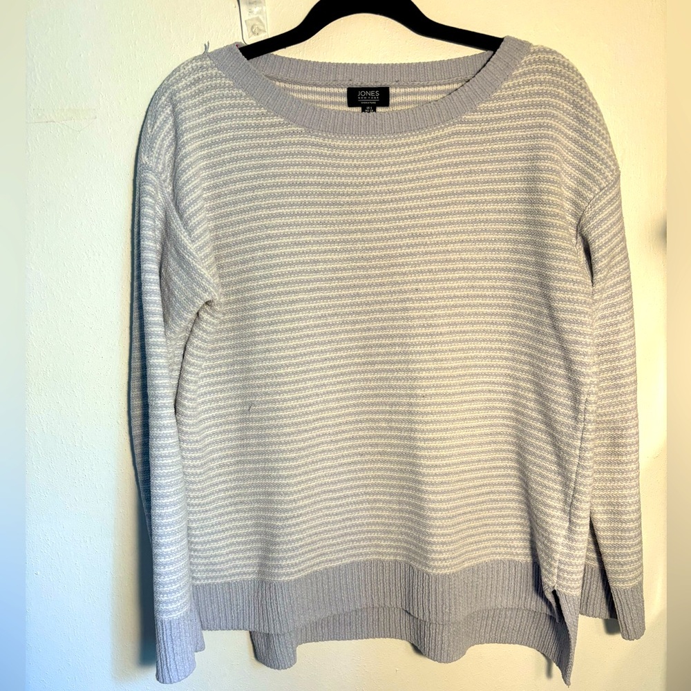 Blue and white striped sweater